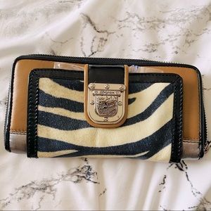 Brighton Black Tan Cream Zebra Crossbody Wallet